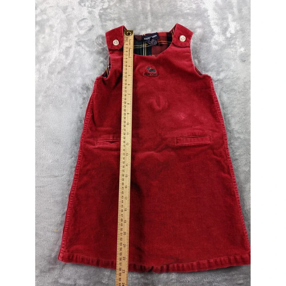 VTG Ralph Lauren Dress Girl 6 Red Corduroy Scottie Dog Shift Embroidery READ
